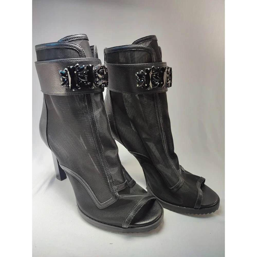 Karl Lagerfeld Paris Blayze Black Mesh Jeweled Heel Bootie Womens Size 10